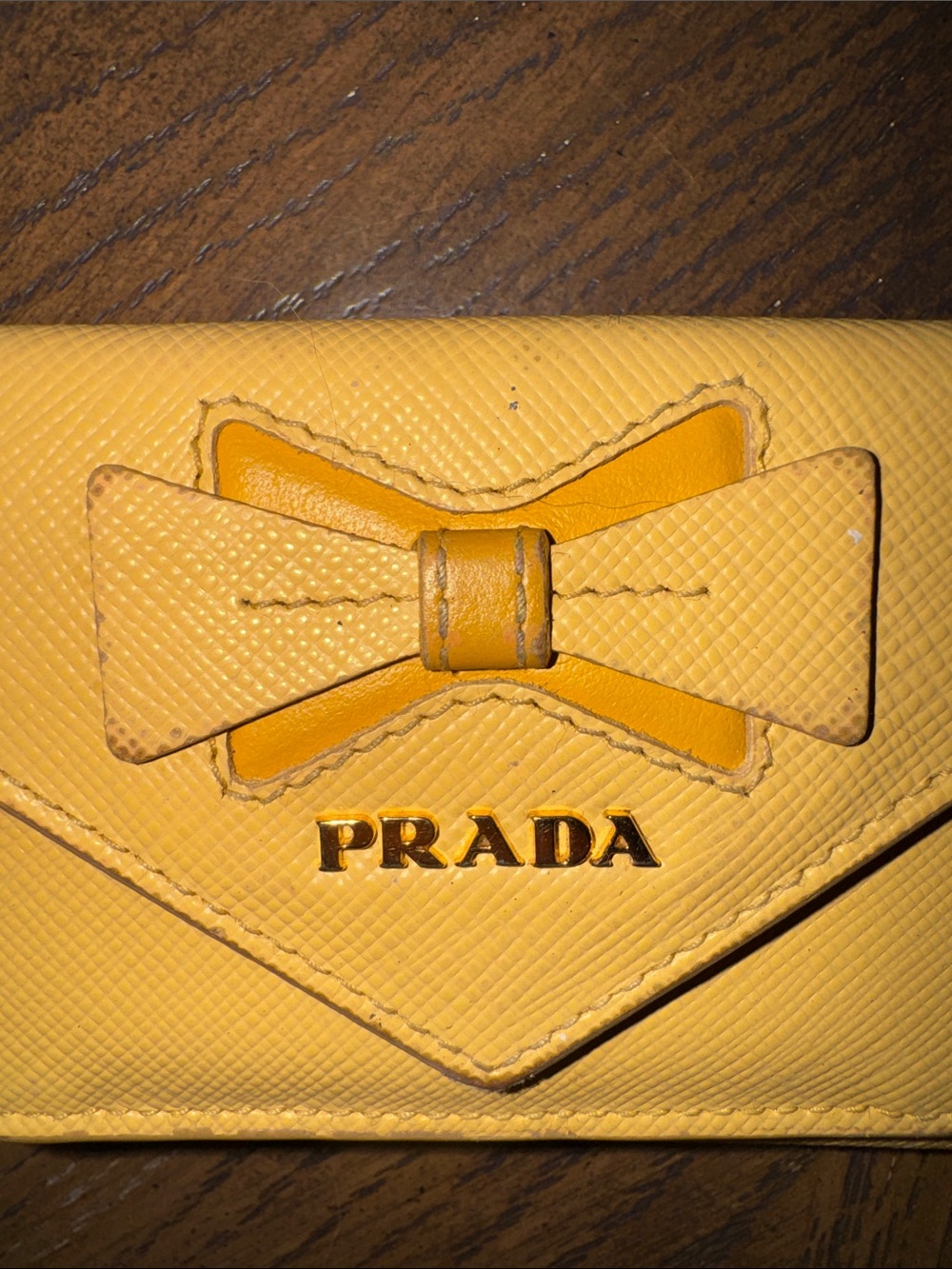 Prada Yellow Saffiano Leather Bow Continental Wallet - Picture 3 of 9
